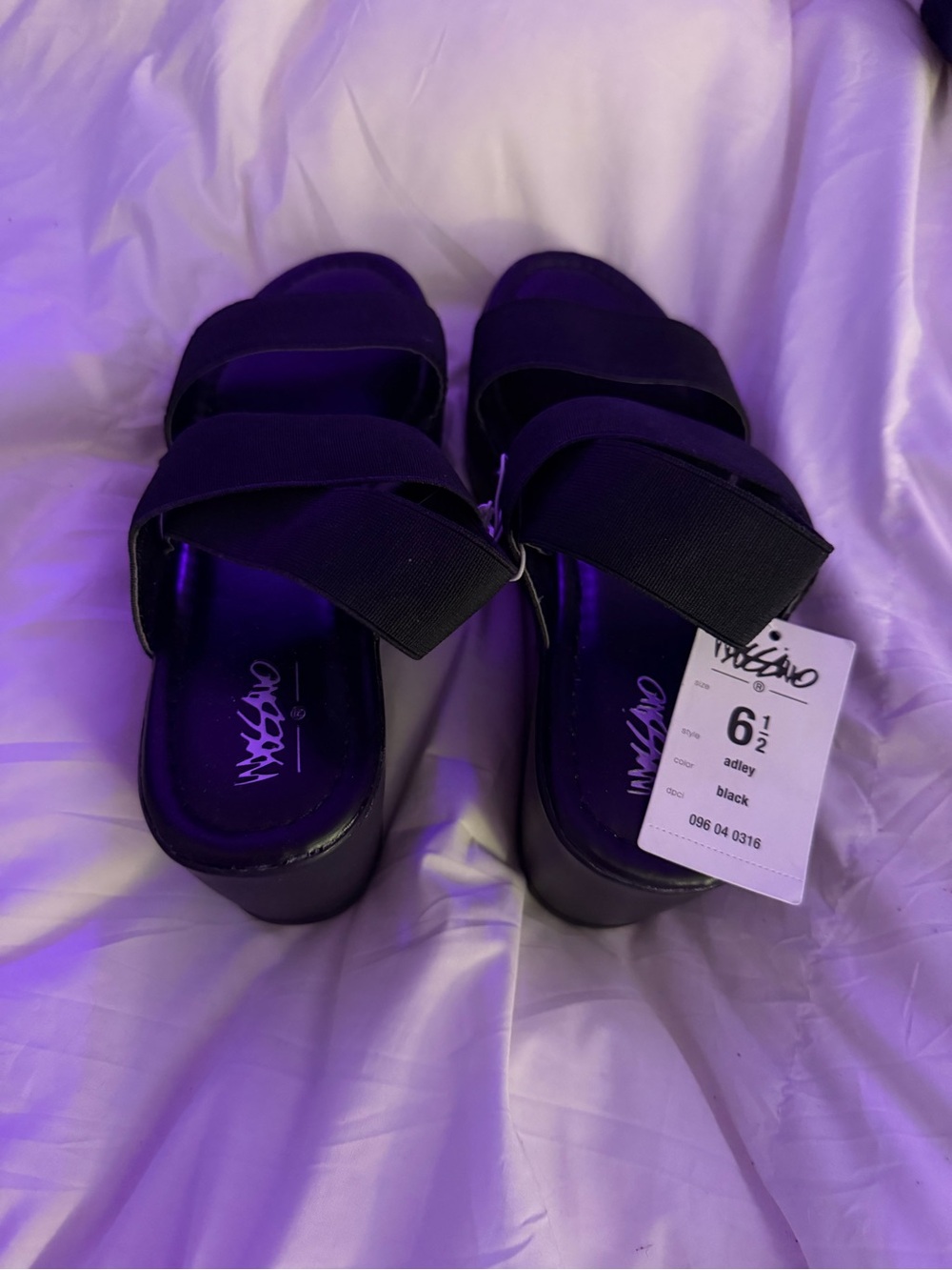 Massimo Black Platform Slide Sandals with Elastic Cross Straps